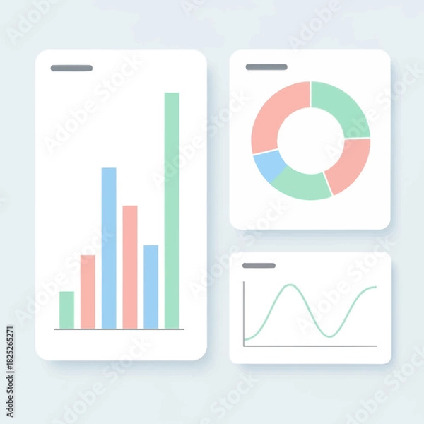 Fototapeta Minimalist Data Analytics Dashboard with Bar Chart, Donut Chart, and Line Graph