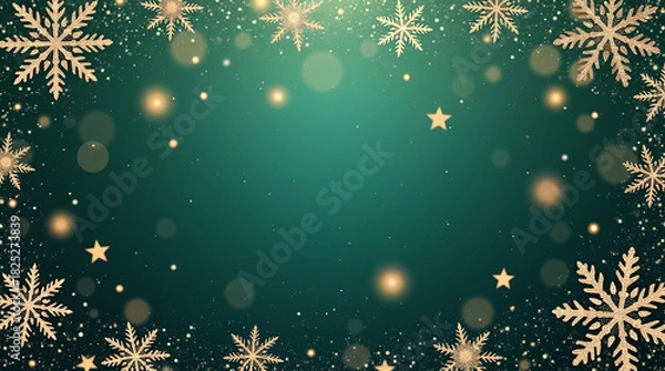 Fototapeta Snowflake pattern and confetti light in green background  Christmas  pattern background