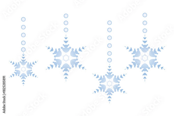 Fototapeta A decorative winter background showing hanging snowflakes with dotted snowfall patterns. Suitable for Christmas designs, holiday invitations, winter banners, gift packaging, and seasonal promo 