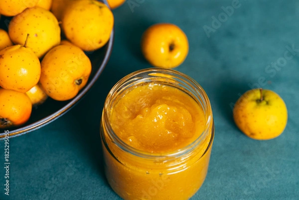 Obraz Crabapple jam in glass jar with fresh fruit