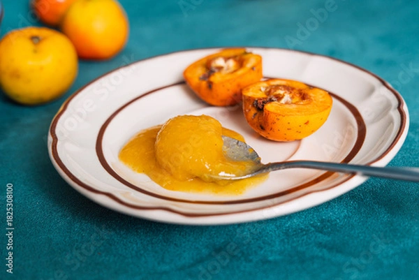Obraz Quince fruit spread on spoon with baked quinces