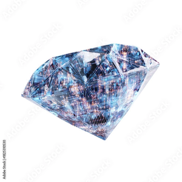 Fototapeta Blockchain Diamond with Encrypted Facets – Digital Crypto Gem Isolated PNG