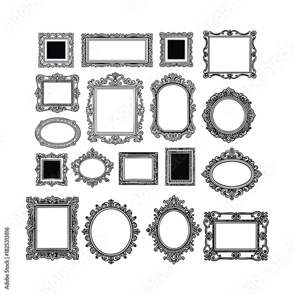 Fototapeta Vintage engraving illustration set of highly ornate picture frames and decorative borders in various shapes