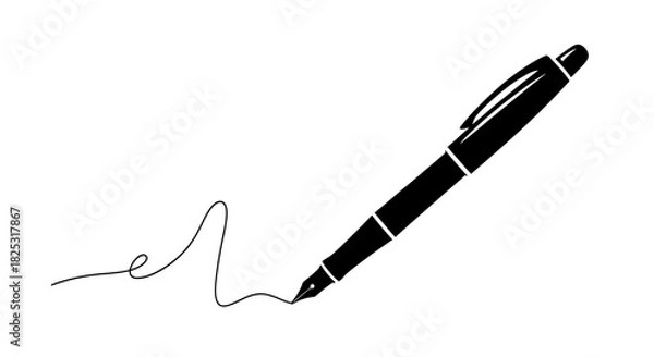 Fototapeta Elegant Black Pen with Wavy Ink Line on White Background.
