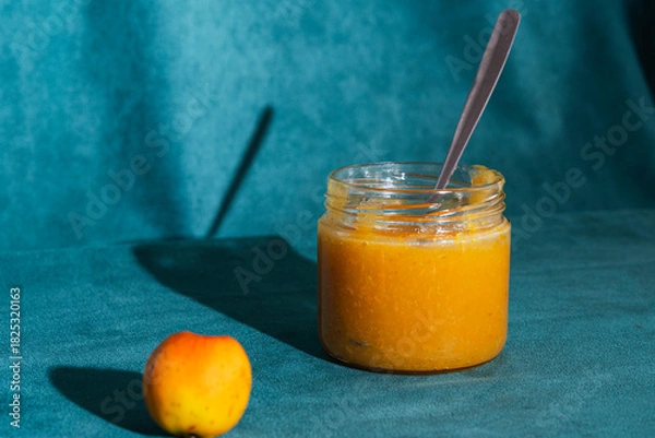 Obraz Homemade tejocote jam jar with spoon and fresh fruit