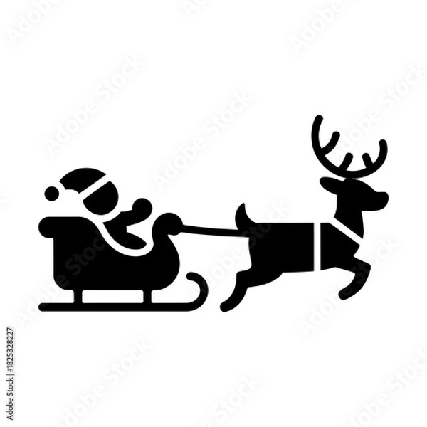 Obraz reindeer pulling Santa sleigh glyph icon