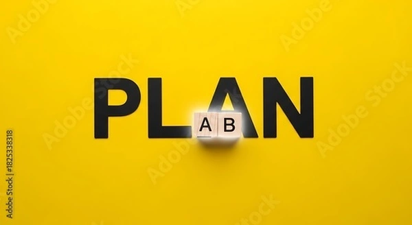 Fototapeta The word plan with a small wooden block showing a and b in the middle against a bright yellow background