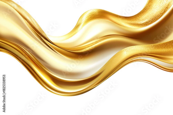 Obraz A flowing wave of golden silk fabric gracefully undulating against a white background. creating a luxurious and elegant atmosphere. perfect for fashion. design. or artistic presentations