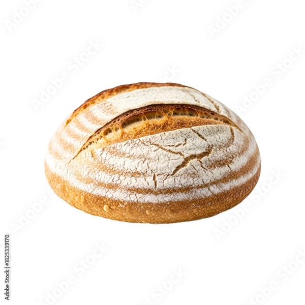 Fototapeta Freshly baked sourdough bread loaf with a rustic crust, isolated on transparent background