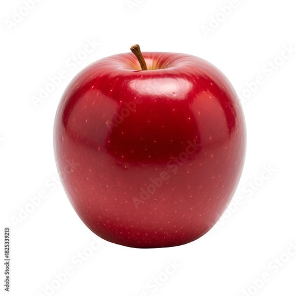 Fototapeta Red apple fruit with stem, fresh and healthy, isolated on transparent background