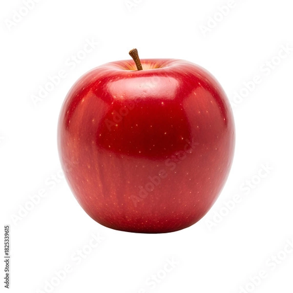 Fototapeta Bright red apple with a stem, fresh and ripe, isolated on transparent background