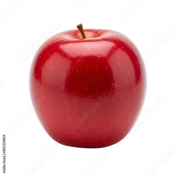 Fototapeta Fresh red apple with a glossy skin, standing upright and isolated on transparent background