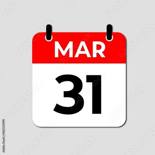 Fototapeta March 31 Calendar Icon, Flat Reminder Date Symbol, Event Planning