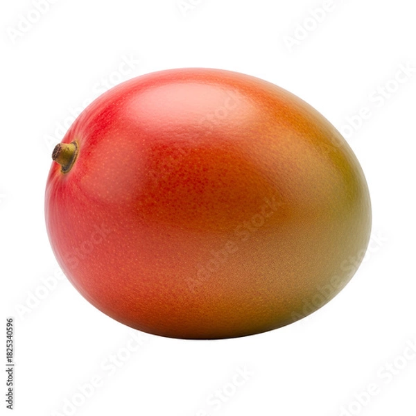 Fototapeta Whole fresh ripe mango fruit with vibrant red and green skin, isolated on transparent background