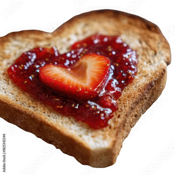 Fototapeta  toasted slice of bread with heart shaped of strawberry jamtoasted slice of bread with heart shaped of strawberry jam.