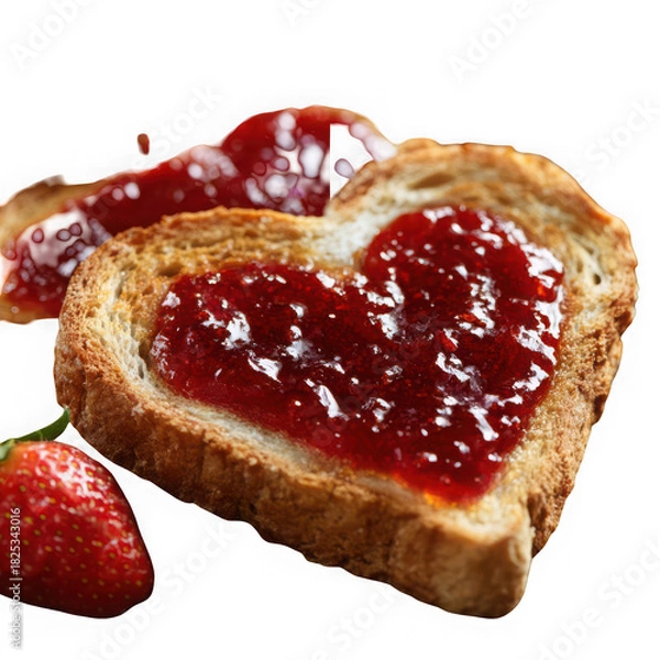 Fototapeta  toasted slice of bread with heart shaped of strawberry jamtoasted slice of bread with heart shaped of strawberry jam.
