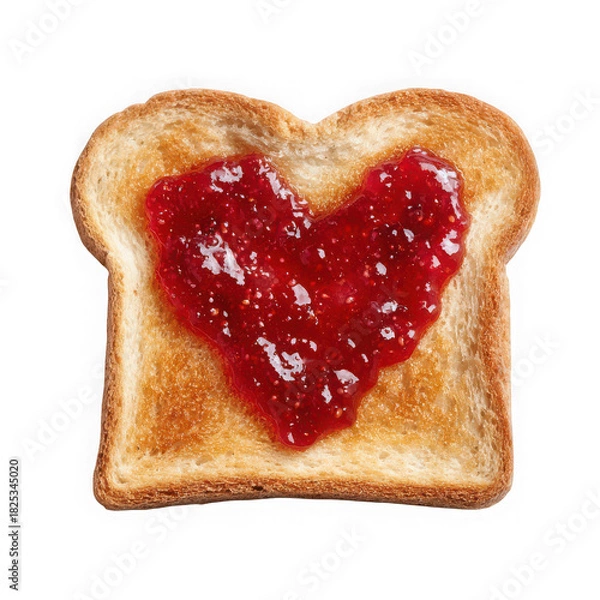 Fototapeta  toasted slice of bread with heart shaped of strawberry jamtoasted slice of bread with heart shaped of strawberry jam.