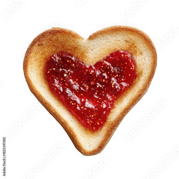 Fototapeta  toasted slice of bread with heart shaped of strawberry jamtoasted slice of bread with heart shaped of strawberry jam.