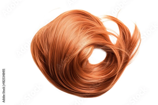 Obraz A swirl of orange hair strands elegantly arranged on a white background. its silky texture and movement. perfect for beauty and fashion imagery