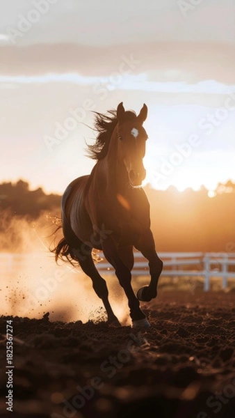 Obraz 朝日とサラブレッド