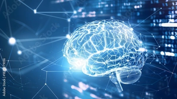 Fototapeta Glowing AI brain formed from interconnected neural networks