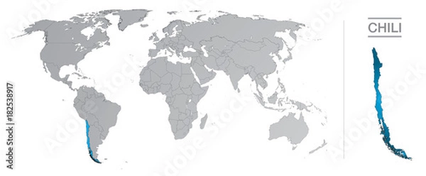 Fototapeta Chile na świecie, z oddzielonymi granicami i wszystkimi krajami na świecie