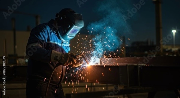 Obraz Welding work night industrial scene