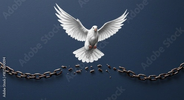 Obraz White dove flying above dark chains