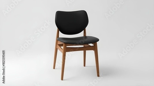 Obraz Sleek, modern dining chair with a clean and minimalistic design. The chair has a smooth black upholstered seat and backrest, offering a refined appearance suitable for contemporary interiors.