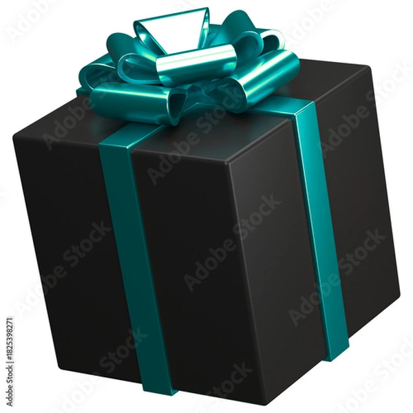 Obraz Black Gift Box with Teal Ribbon