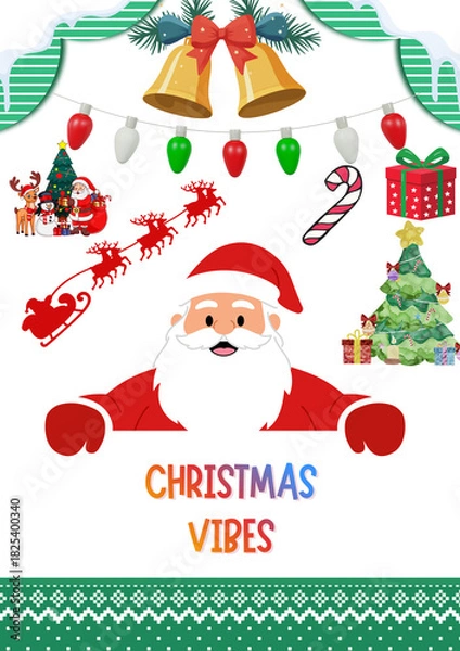 Fototapeta Santa Claus and Christmas Decorations with Festive Bells and Lights Creating a Joyful Holiday Atmosphere
