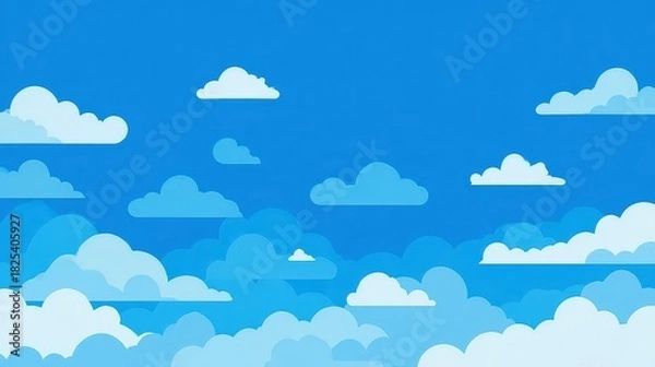 Obraz Pixel Art Cloudscape with Blue Sky and Cumulus Clouds in Light to Dark Gradients Wide Pixelated Scenery Background