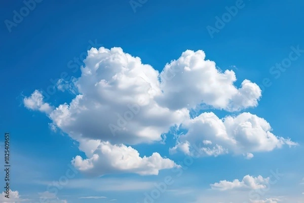 Obraz White Fluffy Cumulus Clouds Against Bright Blue Sky Background Creating Serene Atmospheric Scene