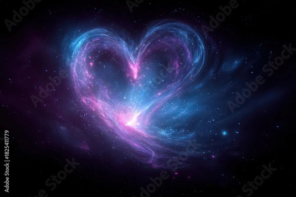 Obraz Abstract Heart Shape Nebula Galaxy In Purple And Blue Colors Against Black Background
