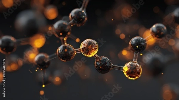 Obraz Abstract Molecular Structure with Glowing Particles on Dark Gray Background