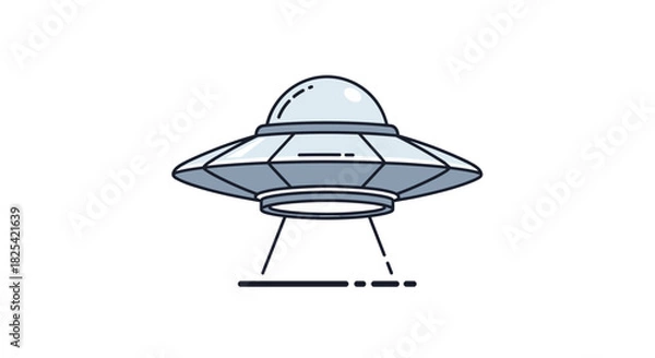 Fototapeta A classic flying saucer UFO hovers above the ground with its lights shining down.