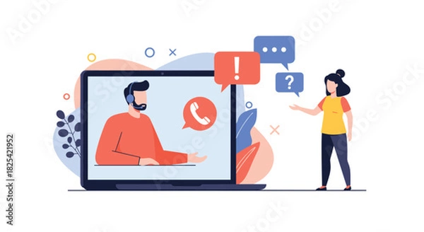 Fototapeta Illustrating the concept of customer support and technical assistance provided through online communication and digital platforms.