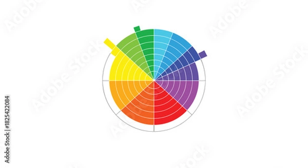 Fototapeta A colorful circular diagram displaying various shades and segments divided into sections.