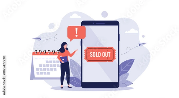 Fototapeta A person looking at a phone screen displaying sold out.