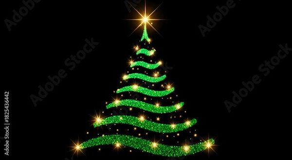 Fototapeta Magical Christmas tree decorations with sparkling lights, a festive and modern design for holiday greetings, seasonal promotions, conveying joy, celebration for the new year. Isolated black background