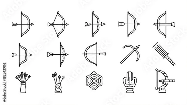 Obraz Set of archery sport icons, antique bows and arrows for shooting design
