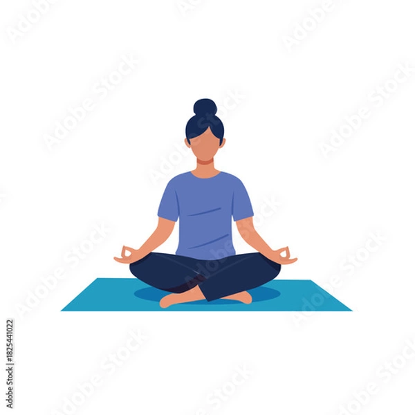 Fototapeta Person Meditating on Yoga Mat in Cross-Legged Pose, Mindfulness and Wellness Concept