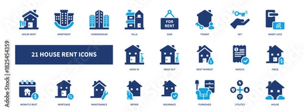 Obraz house rent icon set, solid style, vector illustration