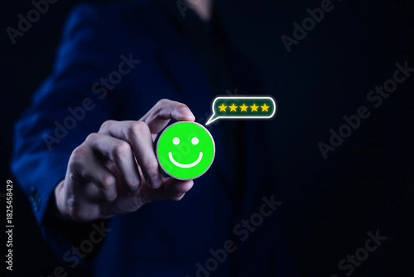 Fototapeta Customer Satisfaction Concept Satisfaction given by the highest five-star rating user rating service experience in online application 