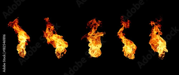 Fototapeta Collection of isolated flames on black background. Perfect for digital art, design and visual effects. Perfect for energy explosion scenes.