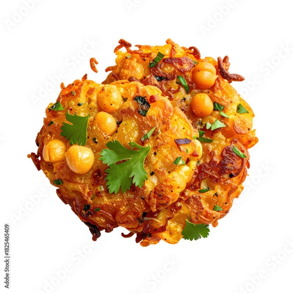 Obraz Single panelle chickpea fritter perfectly isolated on a pure white background for food packaging and vegan recipe blogs