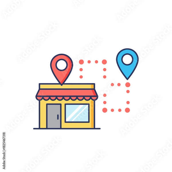 Fototapeta Single Vector Icons of Store Location Pin and Route Illustration. EPS Editable