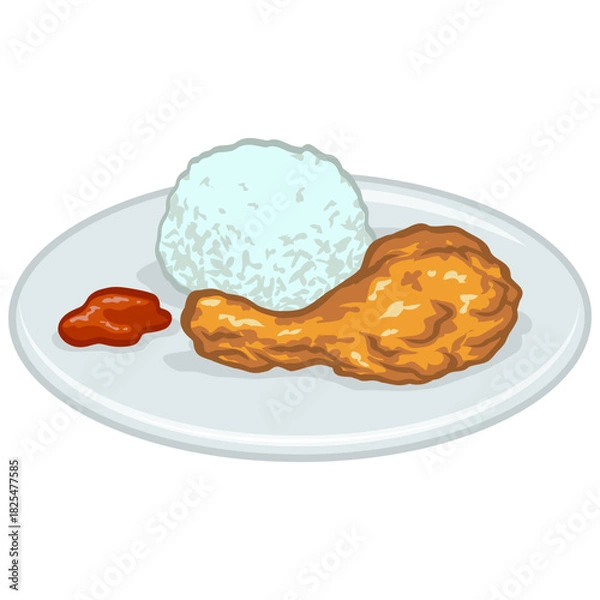 Obraz Crispy Fried Chicken with Rice Illustration