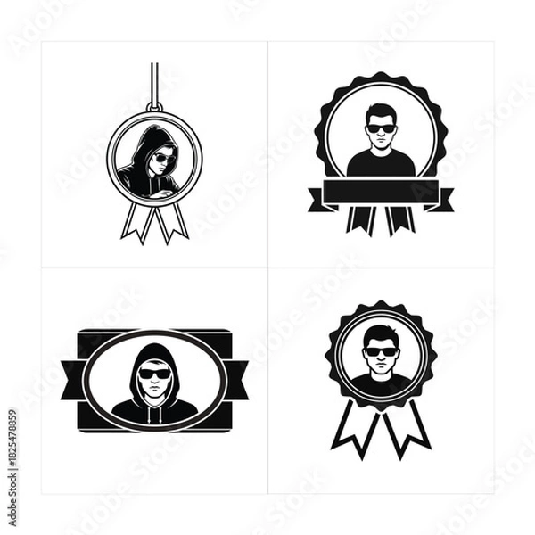 Obraz Set of four vintage style badges featuring stylized portraits of men