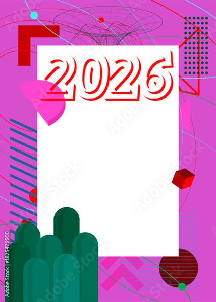 Fototapeta 2026 geometrical graphic retro theme background. Minimal geometric elements. Vintage abstract shapes vector illustration.